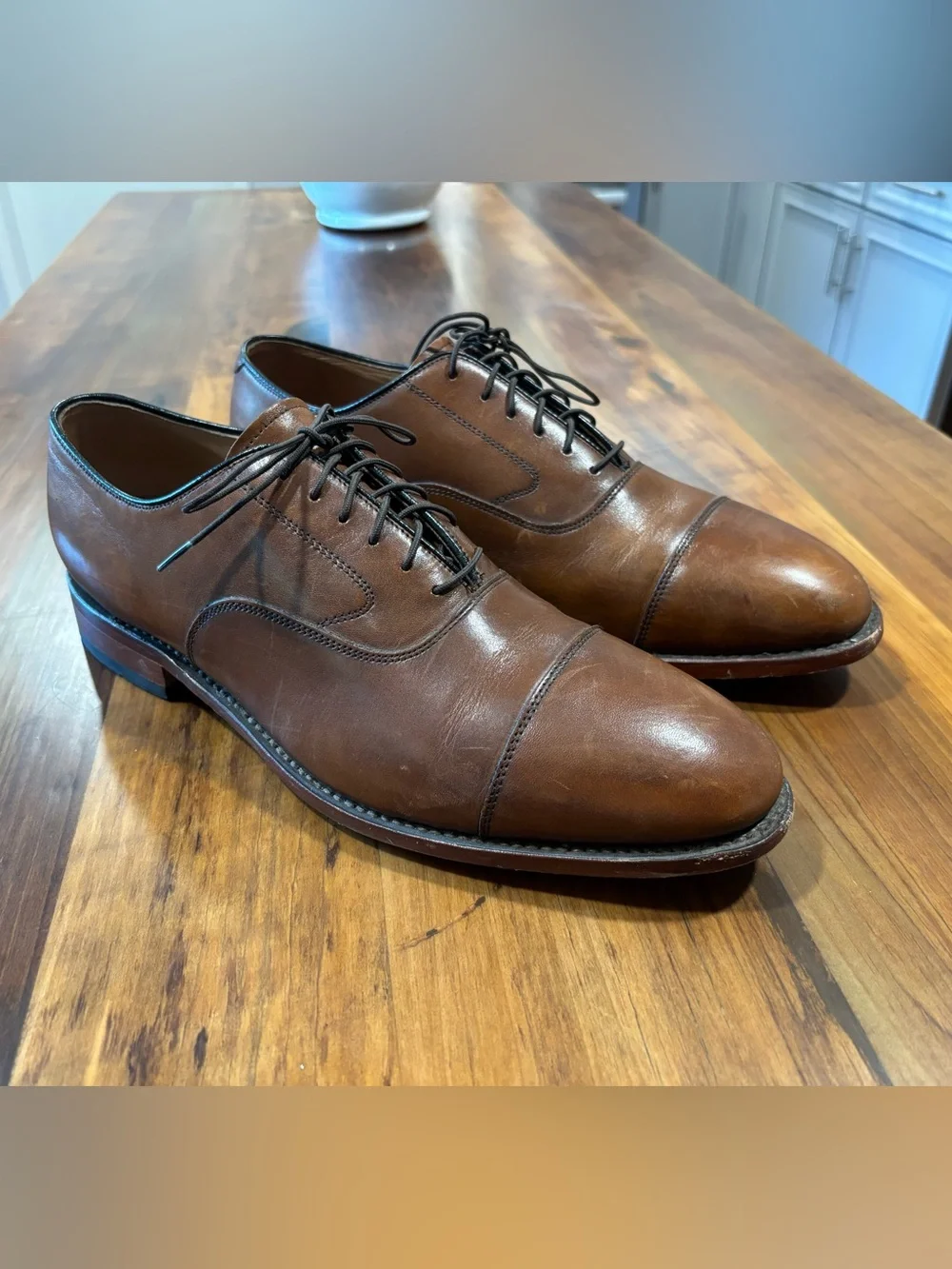 Johnston & Murphy Brown Calfskin Leather Melton Cap Toe Dress Shoes 10-1/2